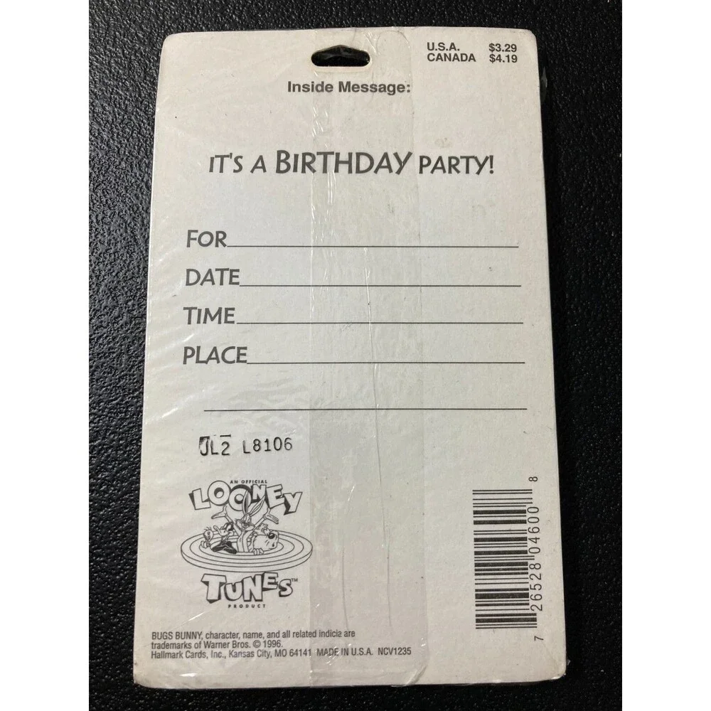 VINTAGE PARTY EXPRESS BUGS BUNNY INVITATIONS 8 COUNT 1996 BIRTHDAY PARTY LOONEY